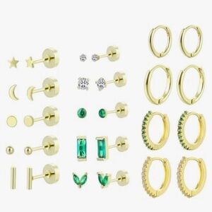 ZLSDK 14K Gold Plated Cartilage Flatback Hypoallergenic Stud Earrings, 14 Pairs